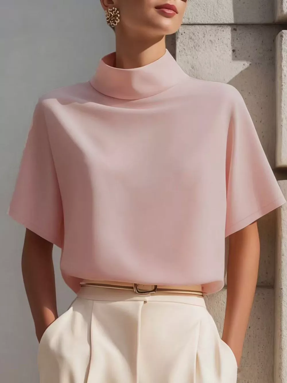 Mock Neck Short Sleeve T-Shirt, image 2
