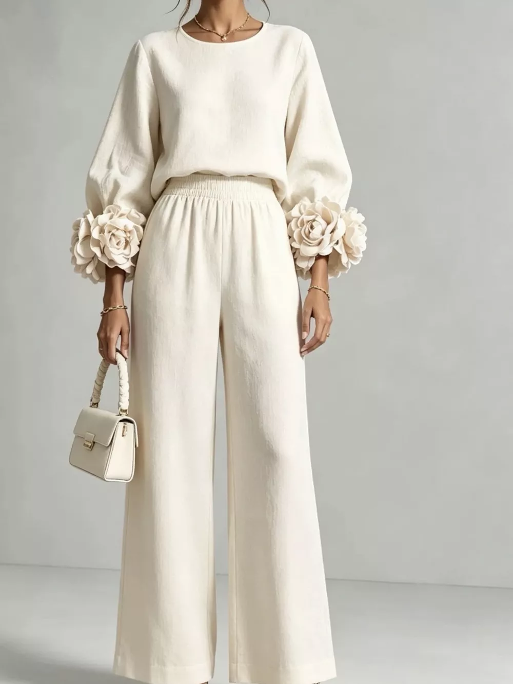 Full Size Floral Cuffs Top and Wide Leg Pants Set Plus Size, image 10