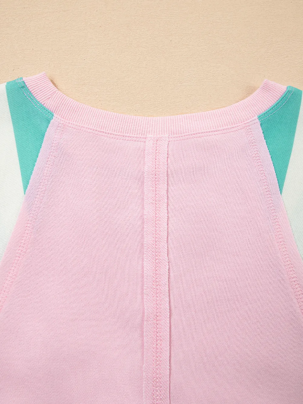 Striped Color Block Patchwork Raglan Sleeve Top with Slits, image 6