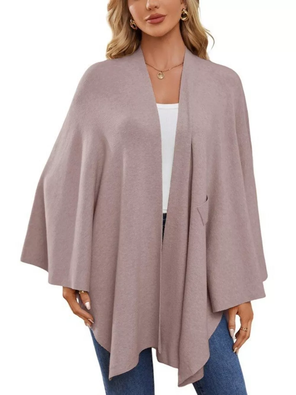 Solid Color Tie-Front Knit Cape Top, image 18