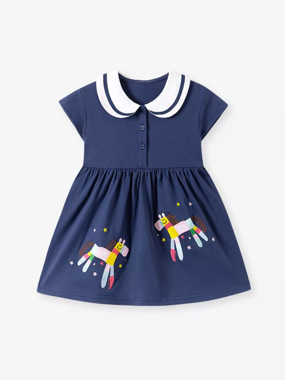 Children's Horse Embroidered Peter Pan Collar Dress, image 3