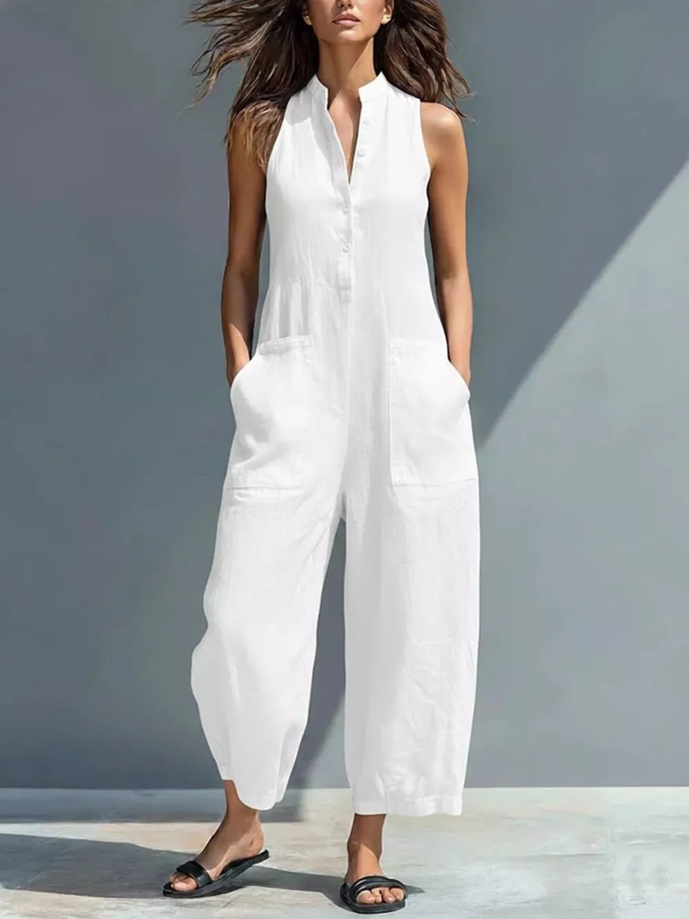 Full Size Button Front Sleeveless Jumpsuit Plus Size, image 10