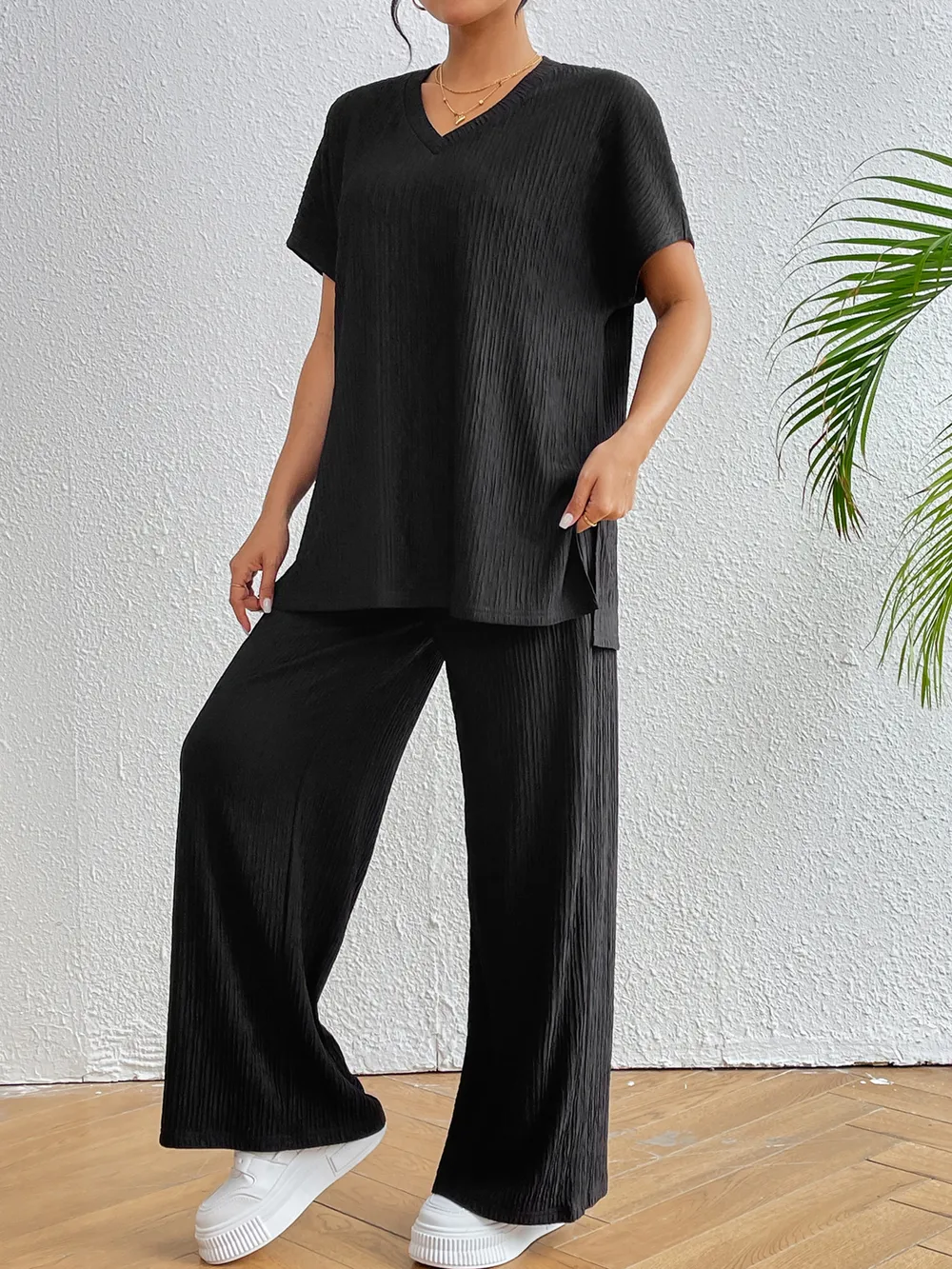 V-Neck Short Sleeve Top and Pants Set, image 5