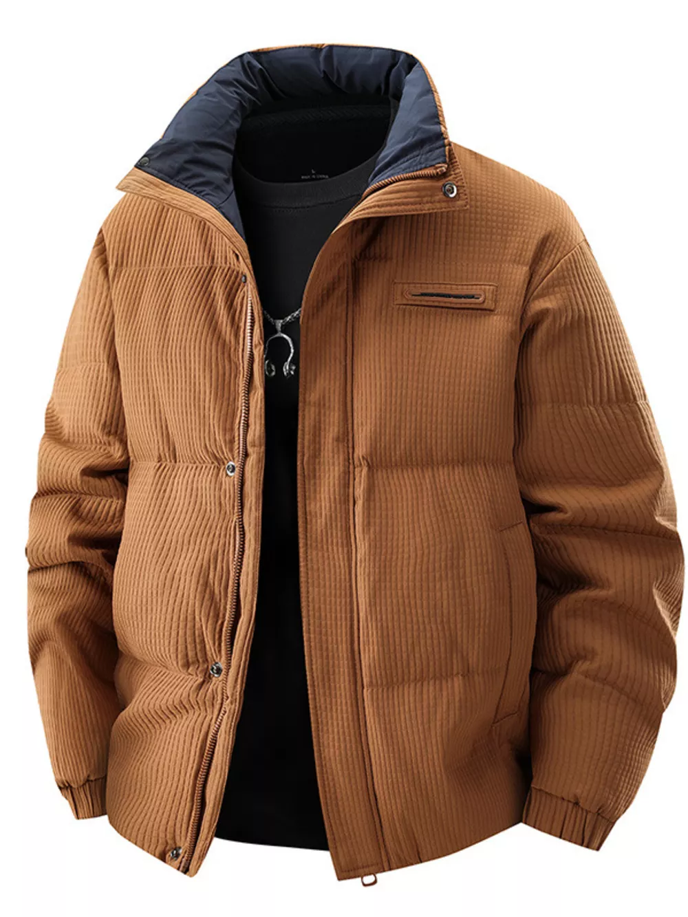 Men's Plus Size Textured Puffer Jacket with Pockets, image 4