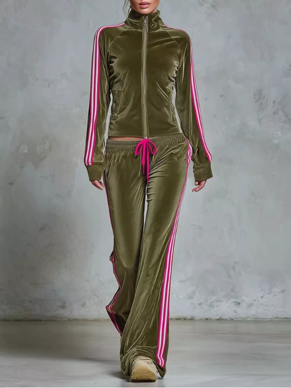 Striped Zip Up Outerwear and Pants Set