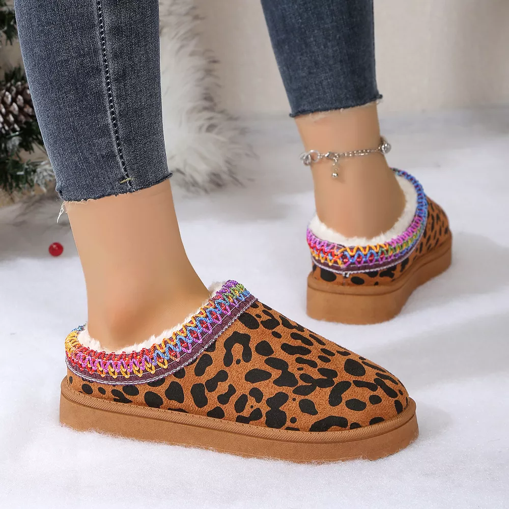 Leopard Print Plush Lined Warm Slip-Ons, image 14
