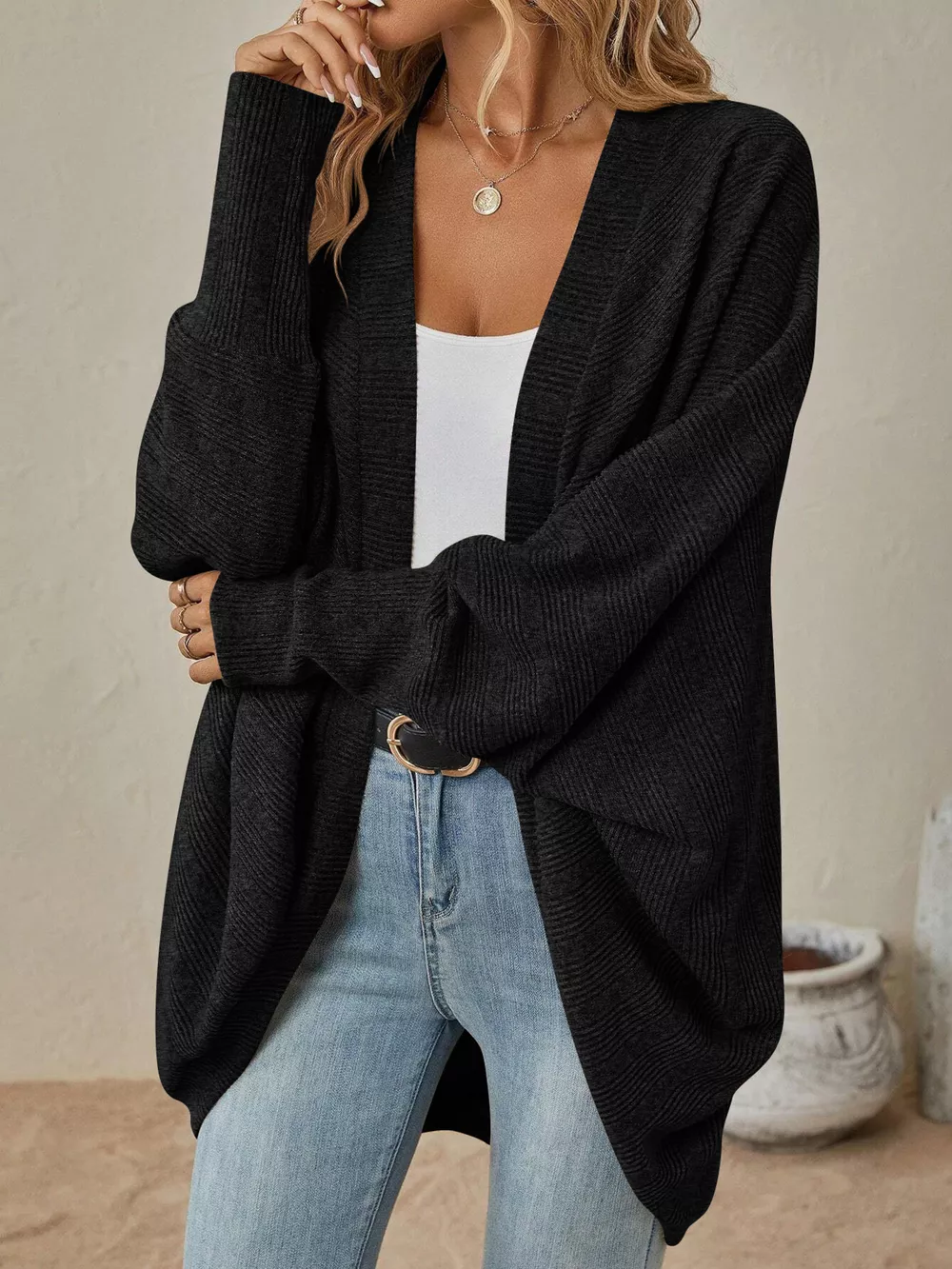 Cozy Oversized Open Front Knit Cardigan, image 6