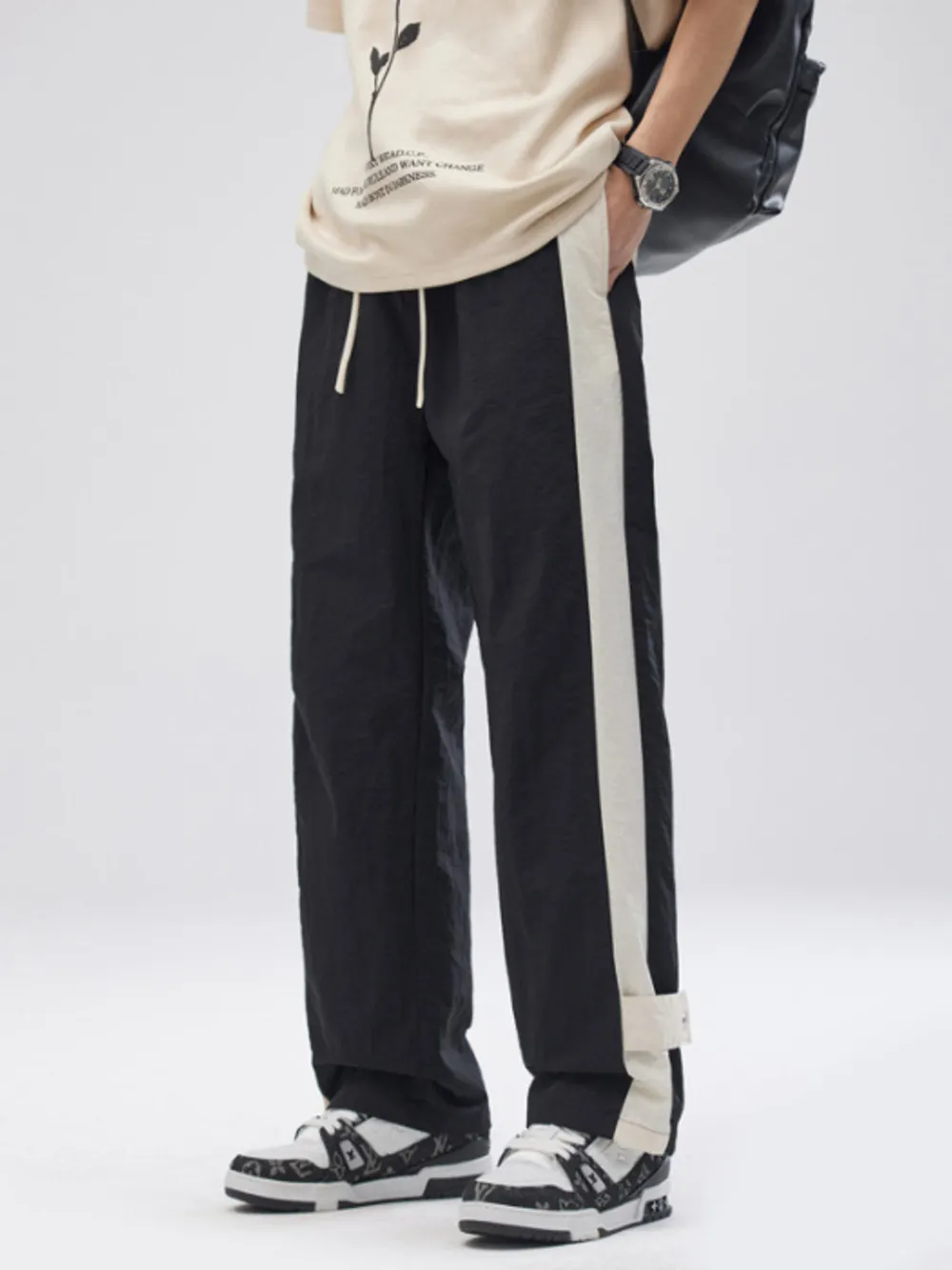 Men's Full Size Side Striped Wide Leg Pants Plus Size, image 2