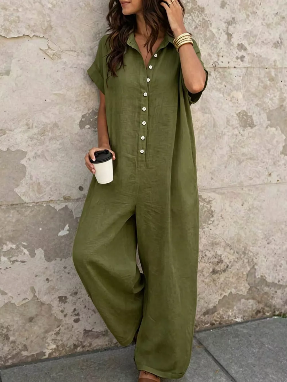 Button Front Short Sleeve Jumpsuit, image 11