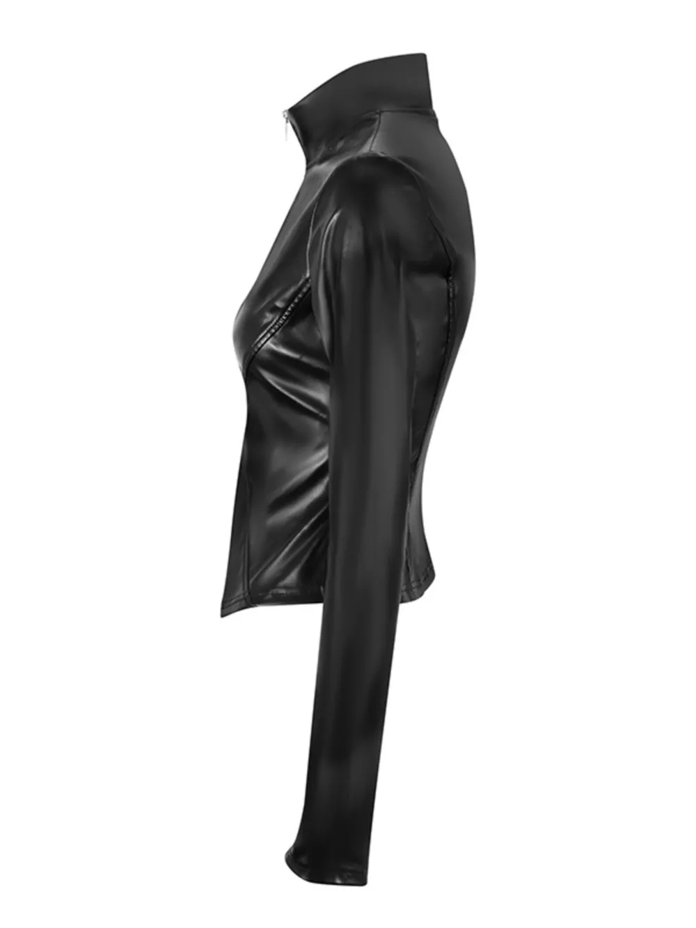 Zip Up Long Sleeve Leather Jacket, image 8