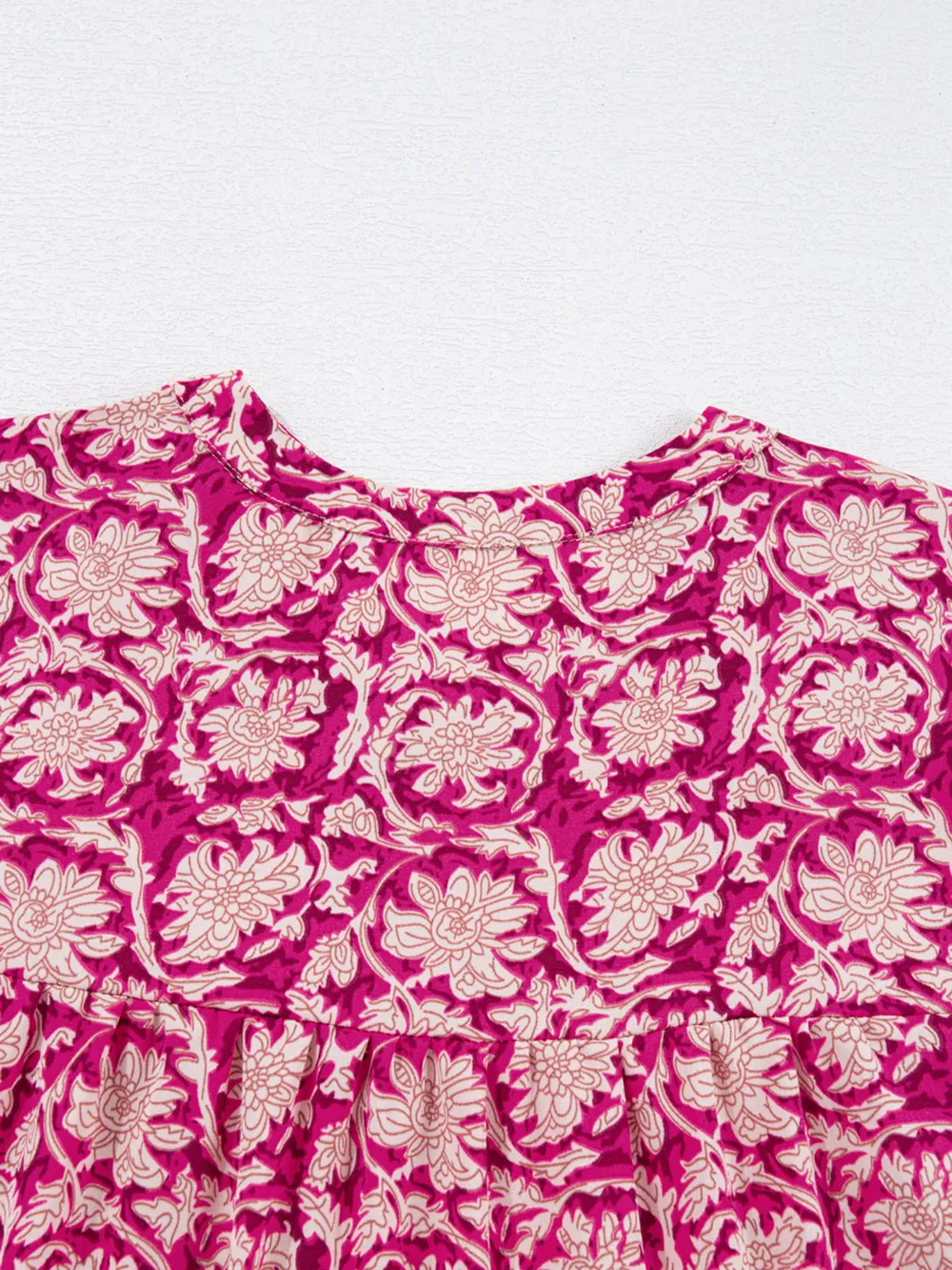Floral Print Split Neck Pleated Long Sleeve Blouse, image 6