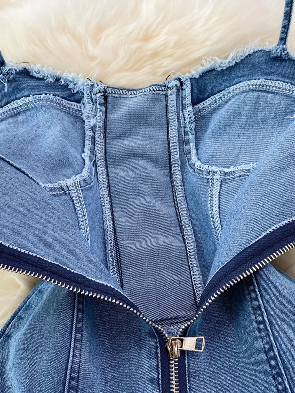 Lace-Up Denim A-Line Mini Dress, image 5
