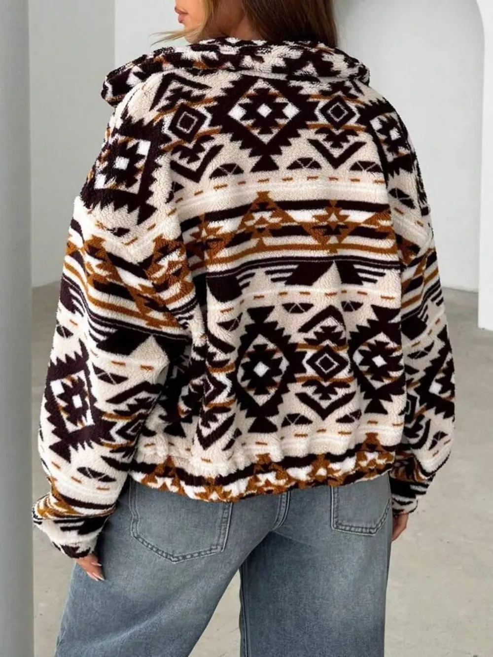 Geometric Fleece Zip-Up Jacket, image 5