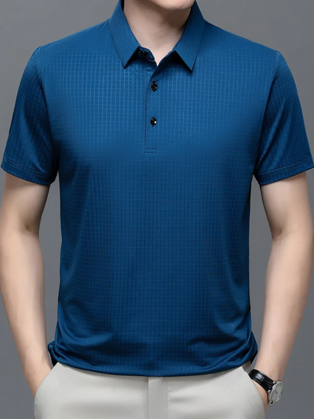 Men's Plus Size Textured Short Sleeve Polo, image 2