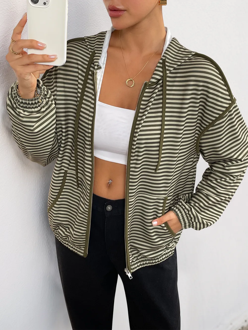 Striped Zip Up Oversized Hoodie, image 5