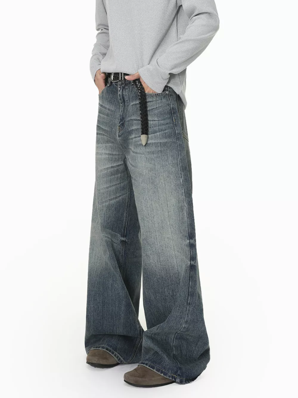 Men's Vintage Wash Wide Leg Jeans, image 3