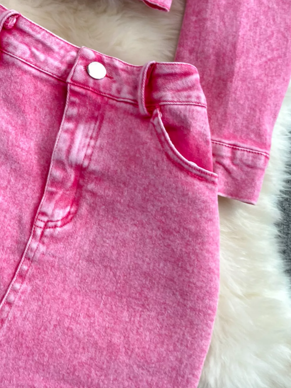 Button Up Jacket and Slit Skirt Denim Set, image 7