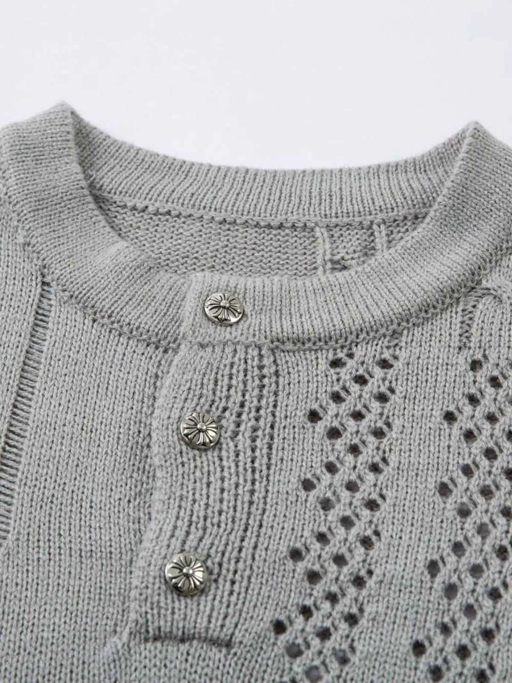 Men's Openwork Button Detail Knit Henley T-Shirt, image 9