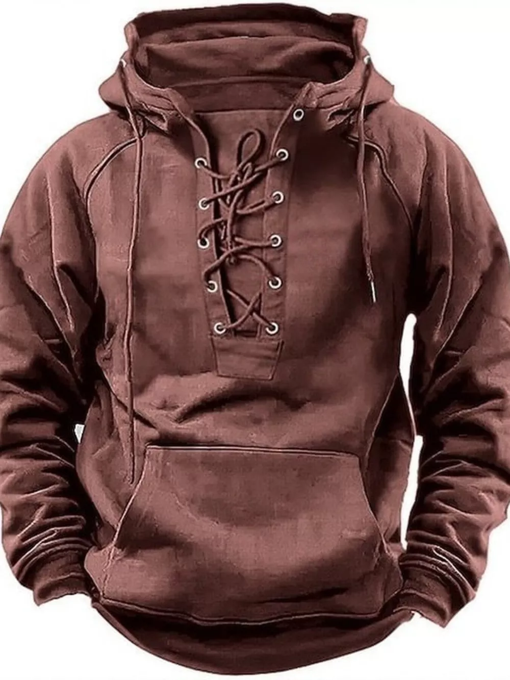 Men's Full Size Lace Up Front Raglan Sleeve Hoodie Plus Size, image 5