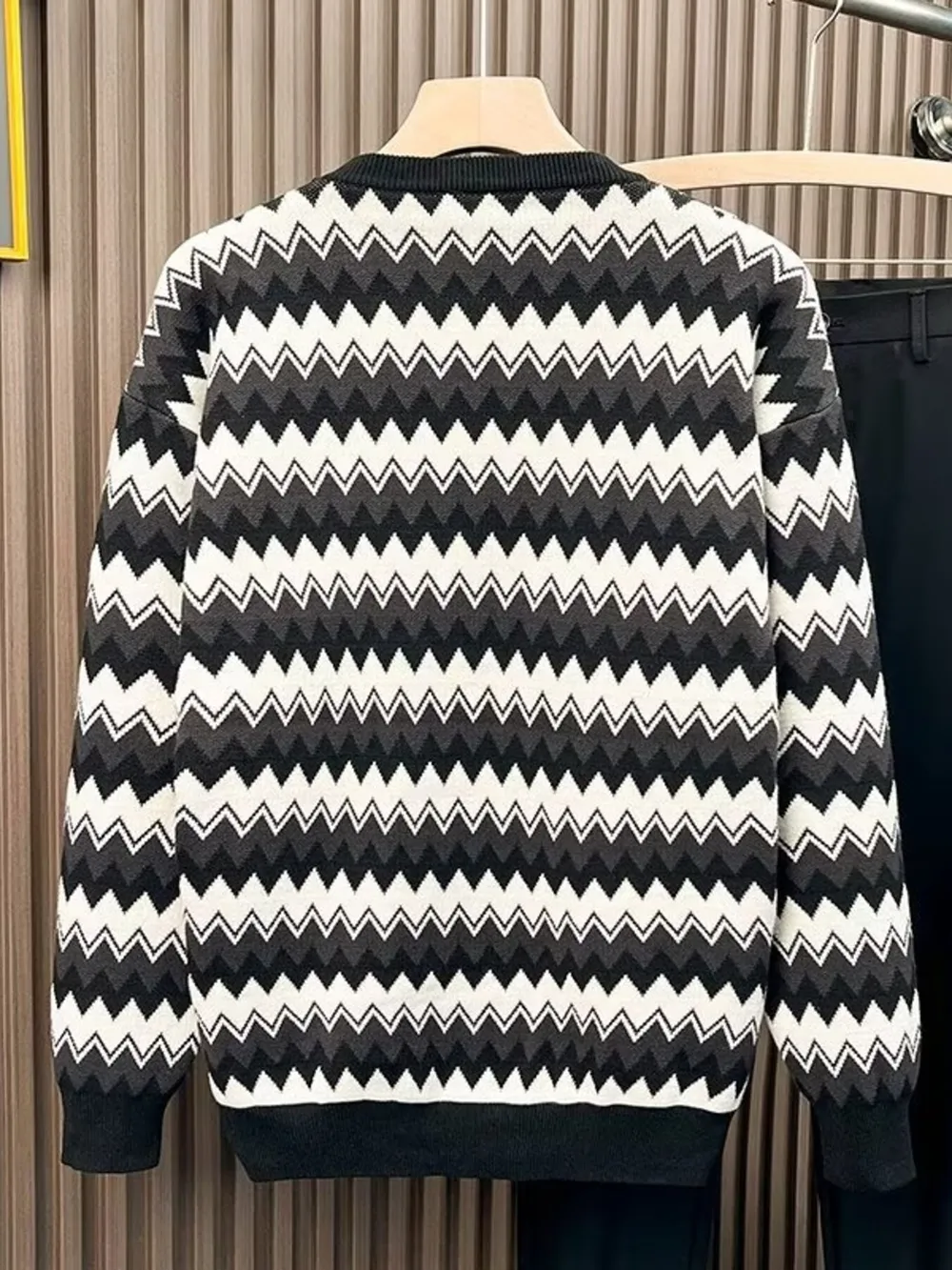 Men's Plus Size Striped Round Neck Sweater, image 2