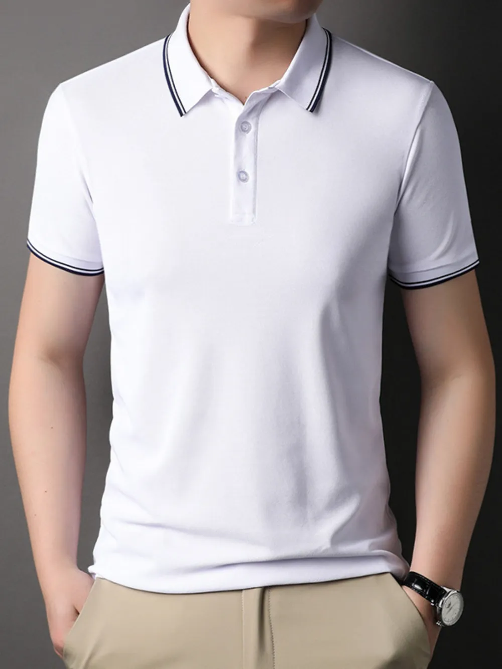 Men's Plus Size Button Detail Short Sleeve Polo, image 2