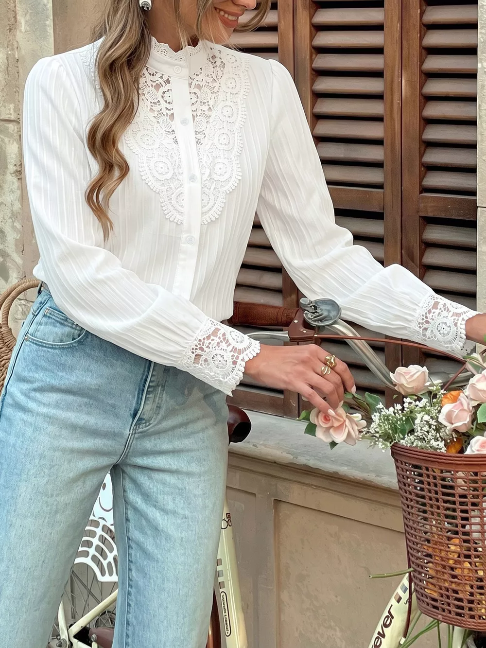 Lace Detail Long Sleeve Shirt, image 4