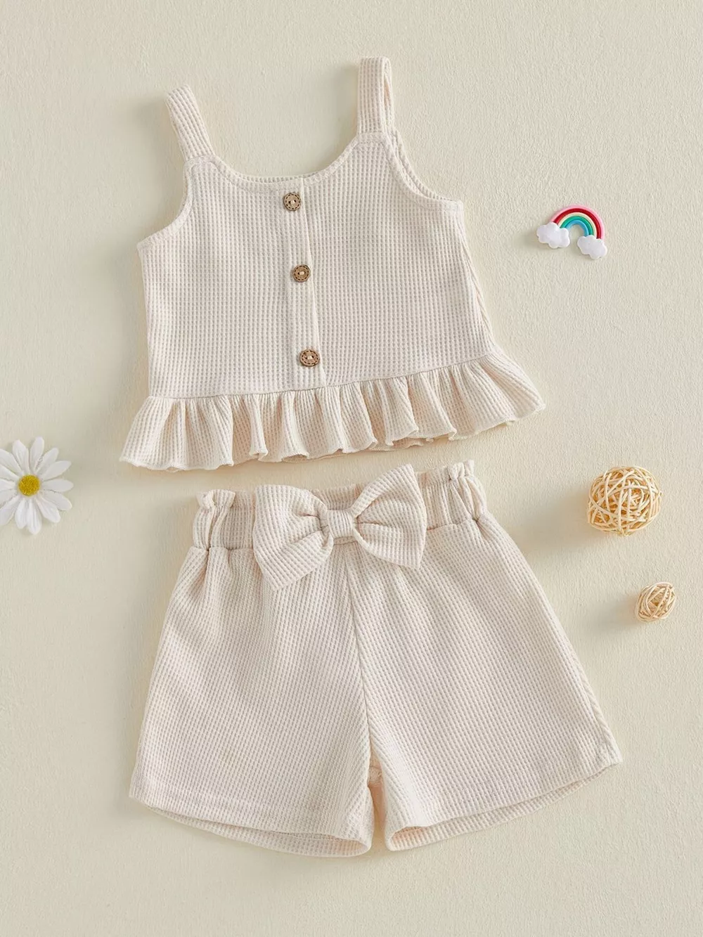 Children's Waffle Knit Tank Top and Bow Shorts Set, image 12