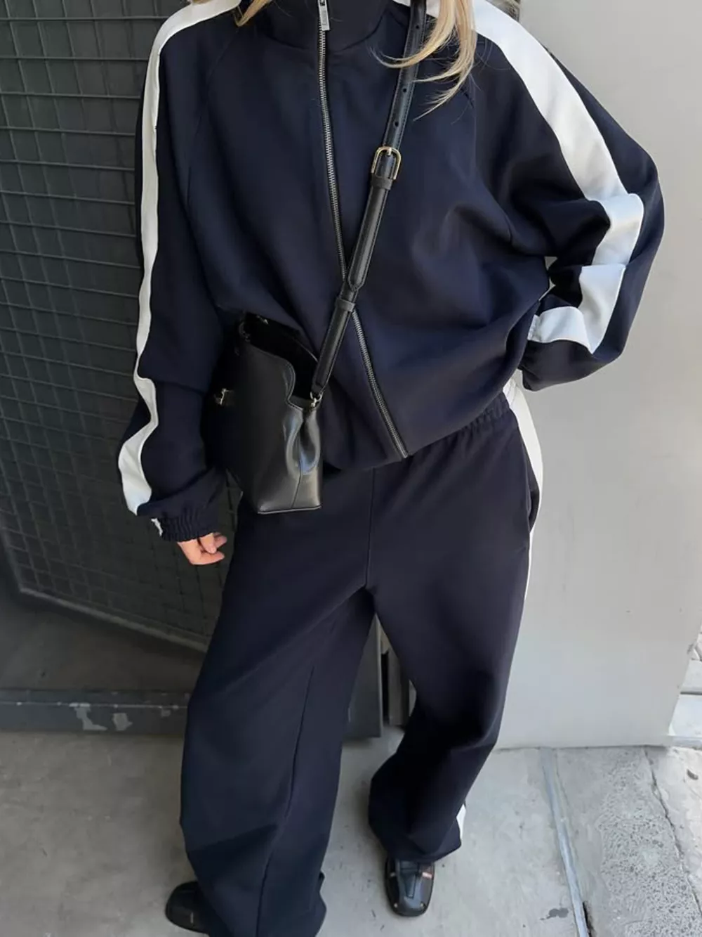 Contrast Side Stripe Zip Up Top and Pants Set, image 10