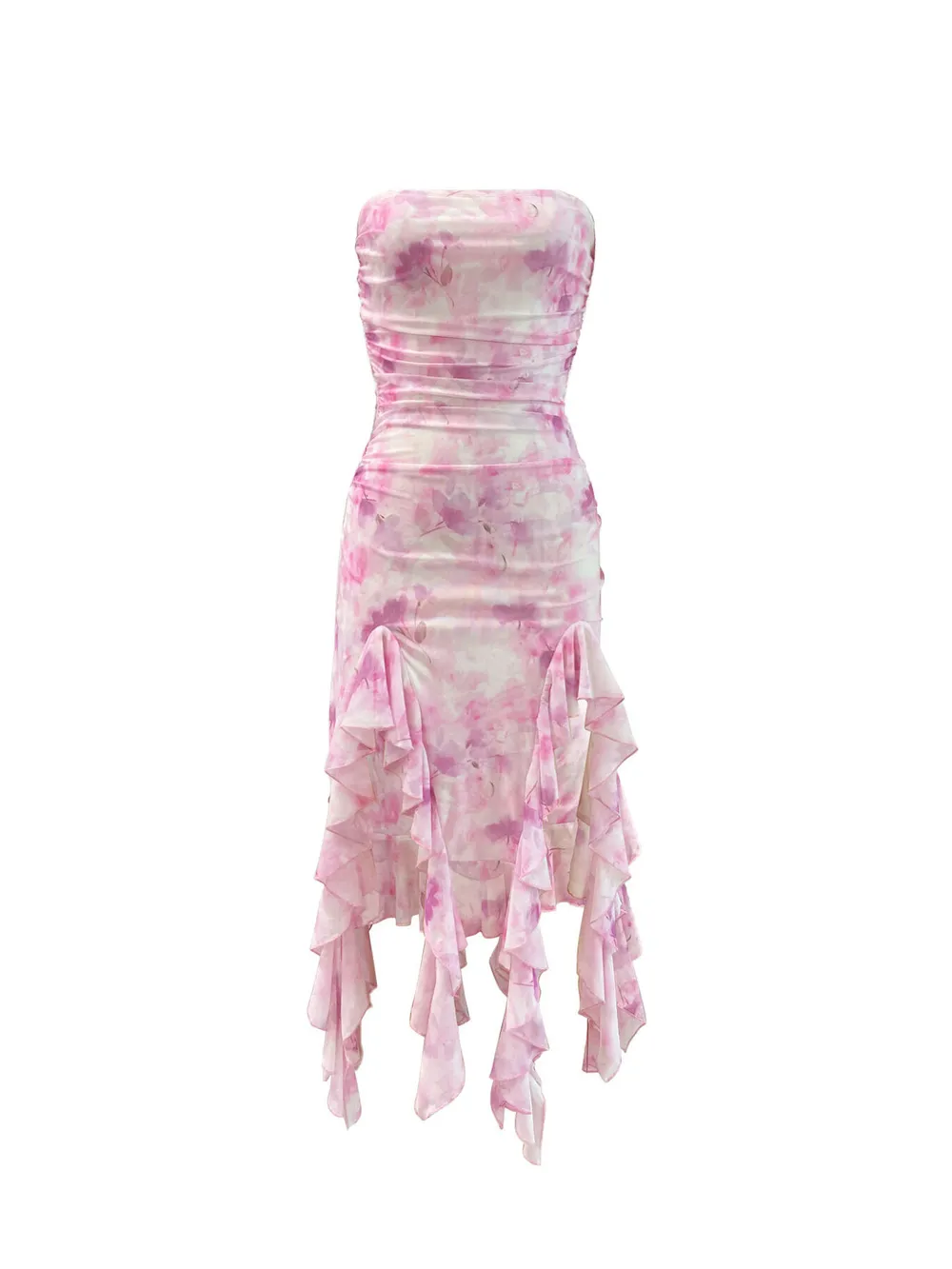 Tie-Dye Strapless Ruffle Hem Dress, image 3