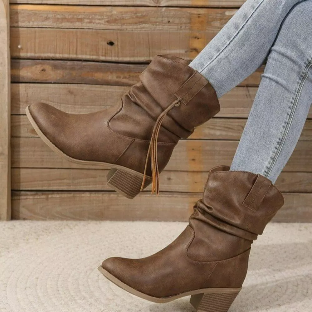 Round Toe Block Heels Boots, image 7