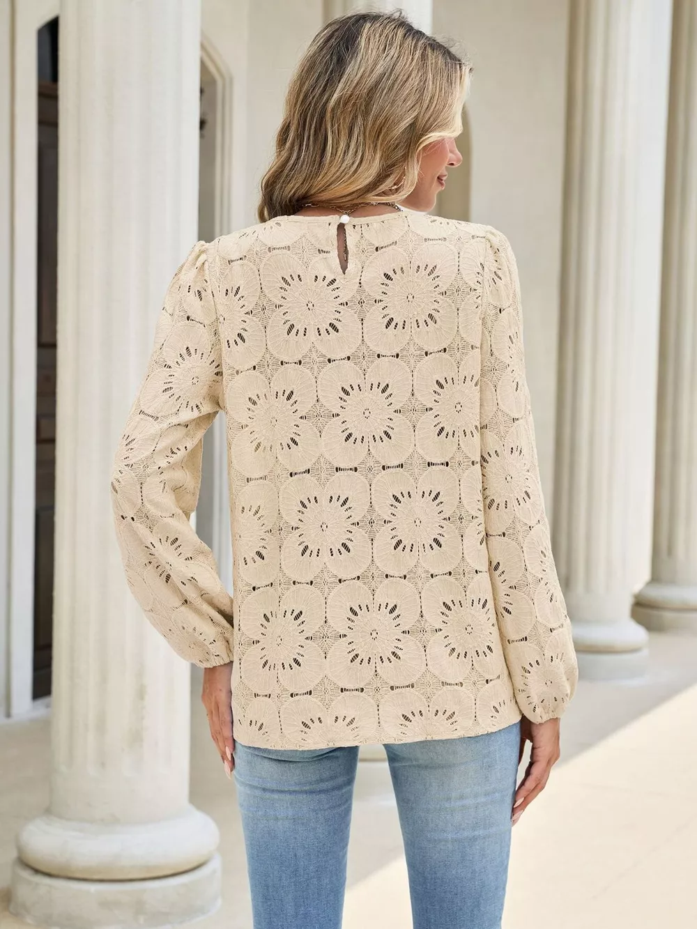 Floral Eyelet Lace Long Sleeve Blouse, image 9