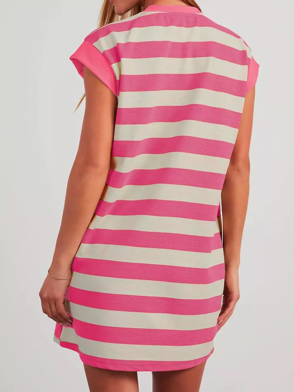 Full Size Casual Striped Short Sleeve Mini Dress Plus Size, image 11