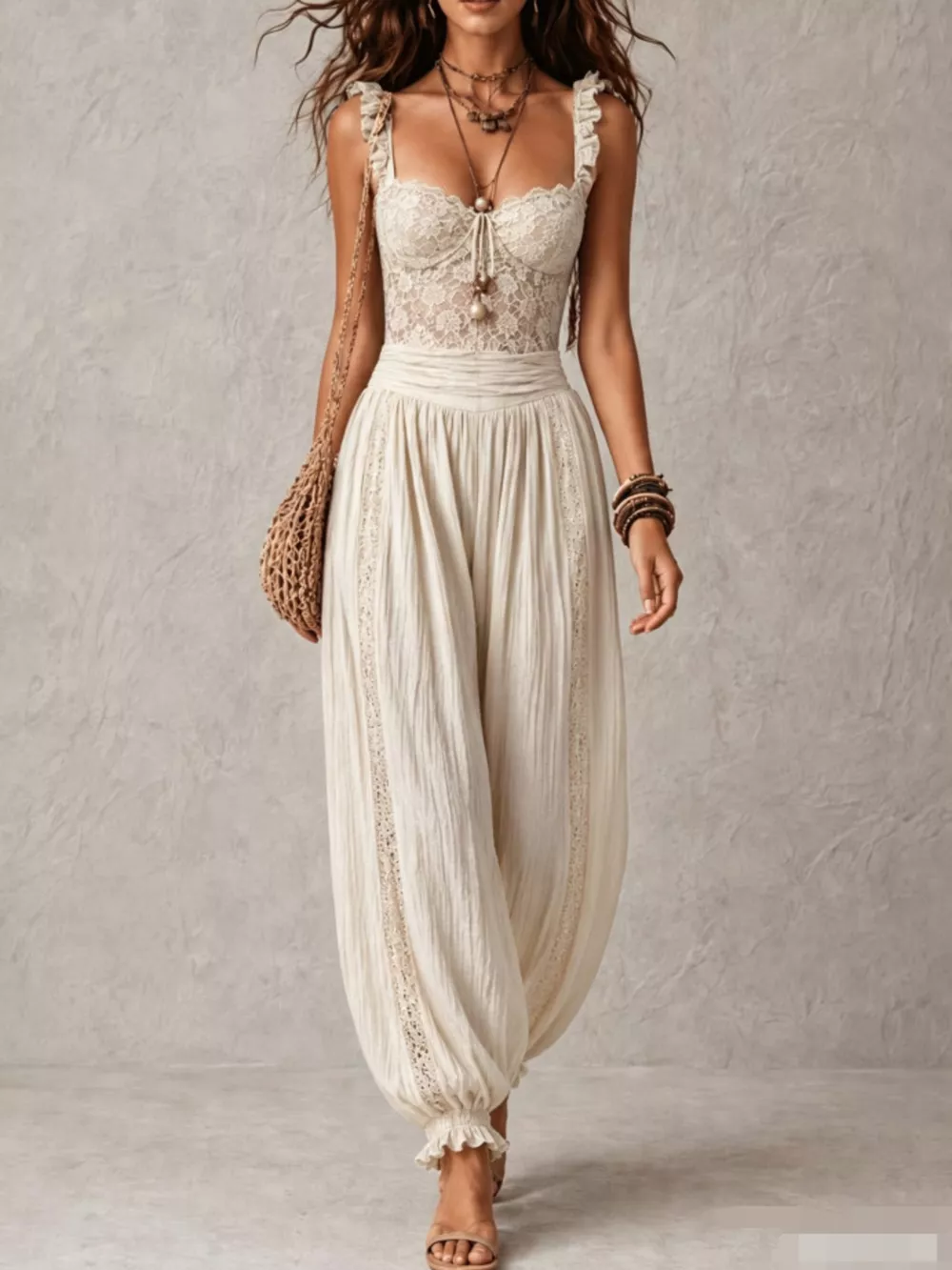 Boho Lace Corset Bodice Jumpsuit with Harem Pants, image 5