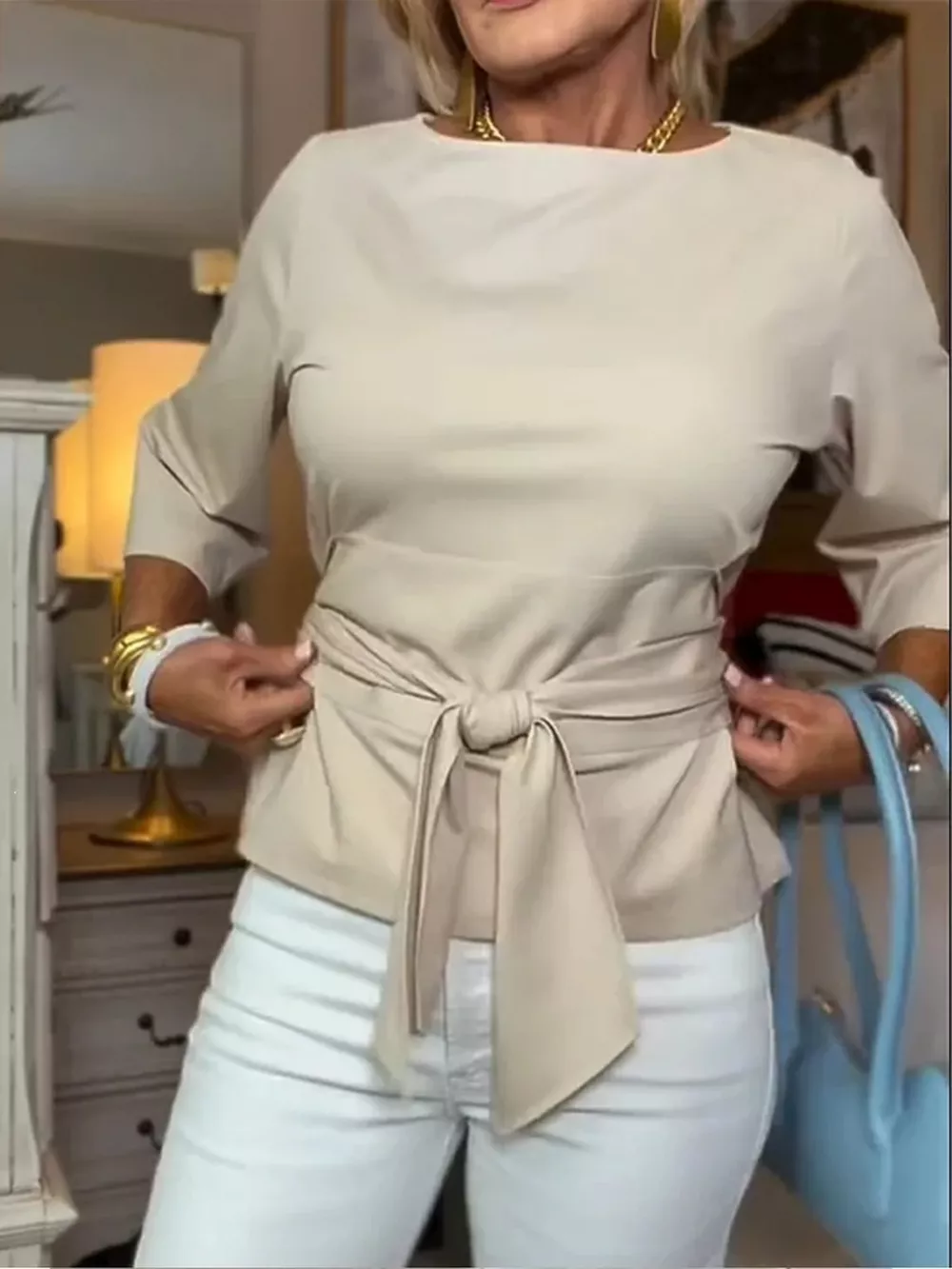 Full Size Tied 3/4 Sleeve Top Plus Size, image 2