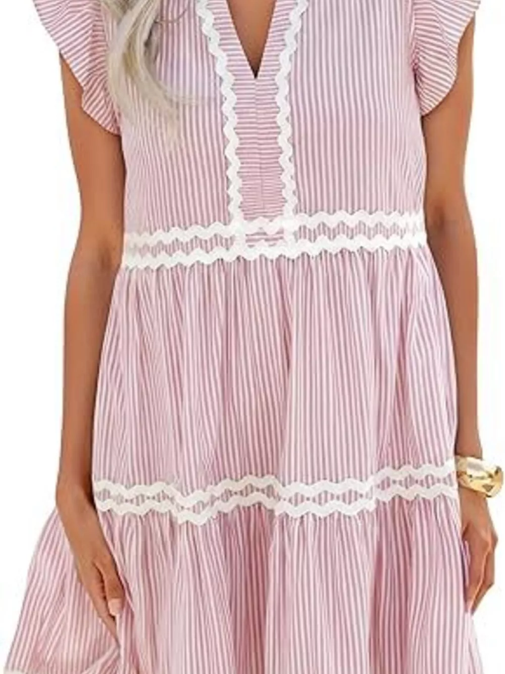 Striped Ruffle Sleeve Tiered Dress, image 12