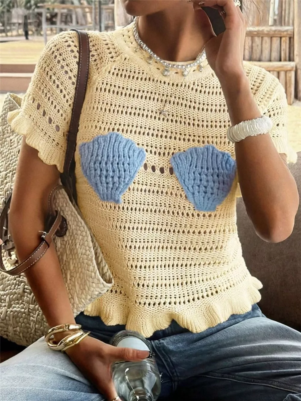 Seashell Crochet Knit Top, image 8