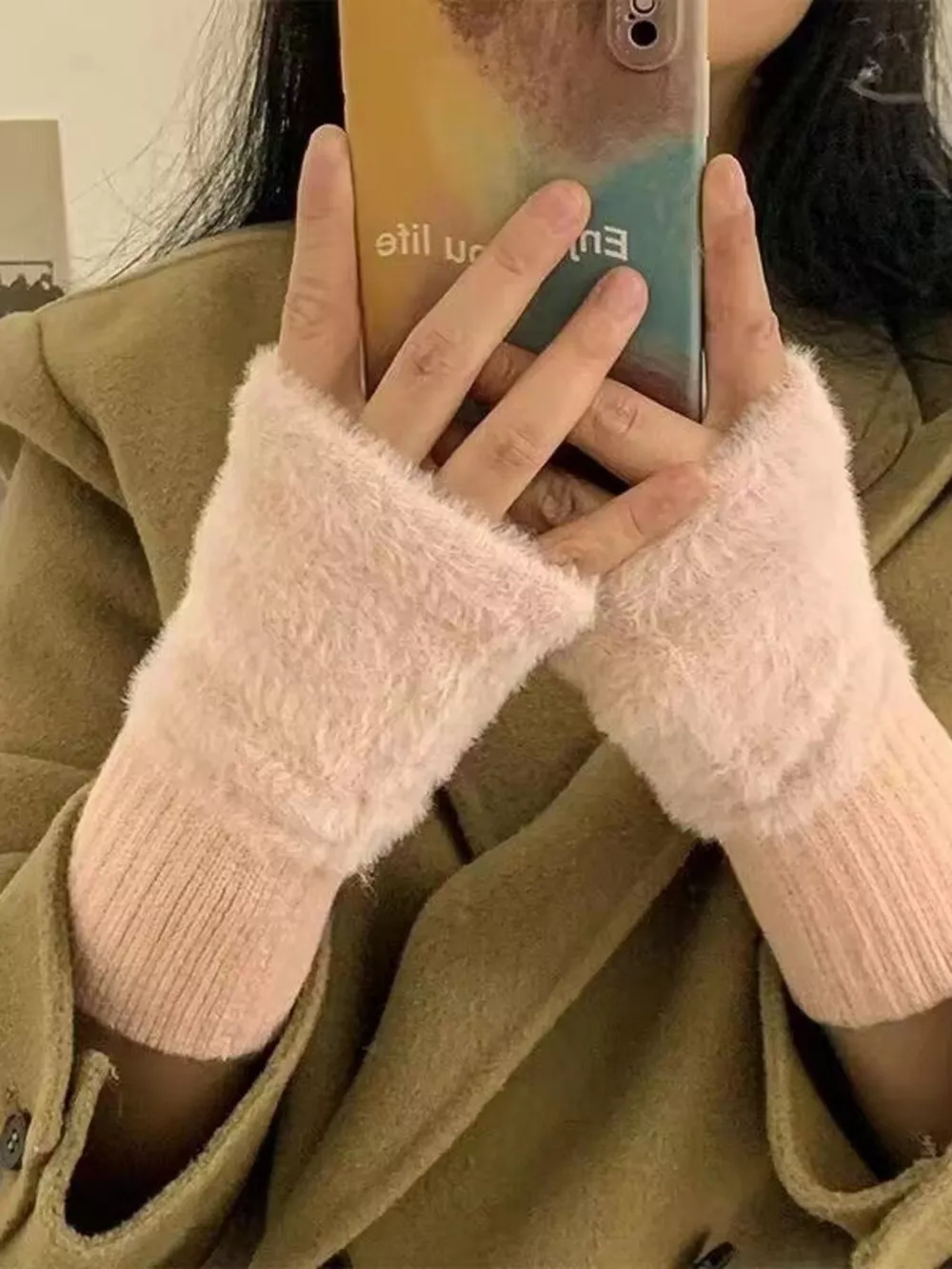 Fuzzy Cuff Fingerless Gloves, image 6