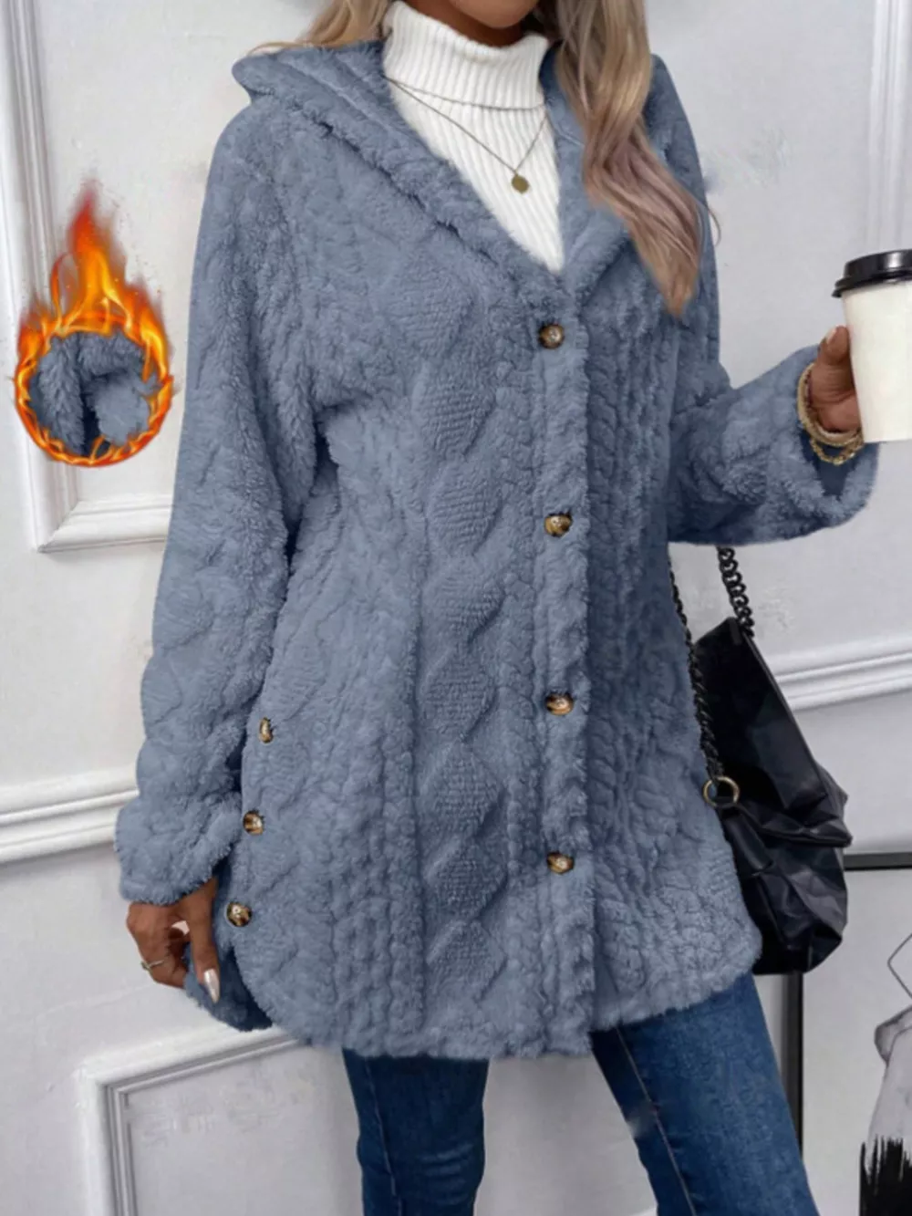 Hooded Button-Down Fleece Outerwear, image 4