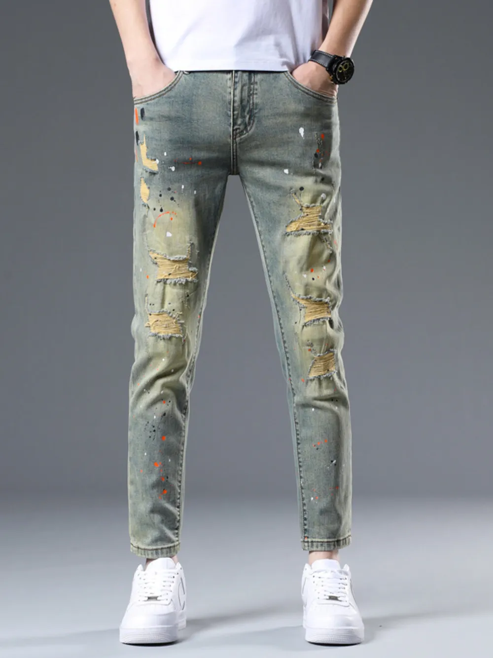 Men's Distressed Slim Fit Jeans, image 2