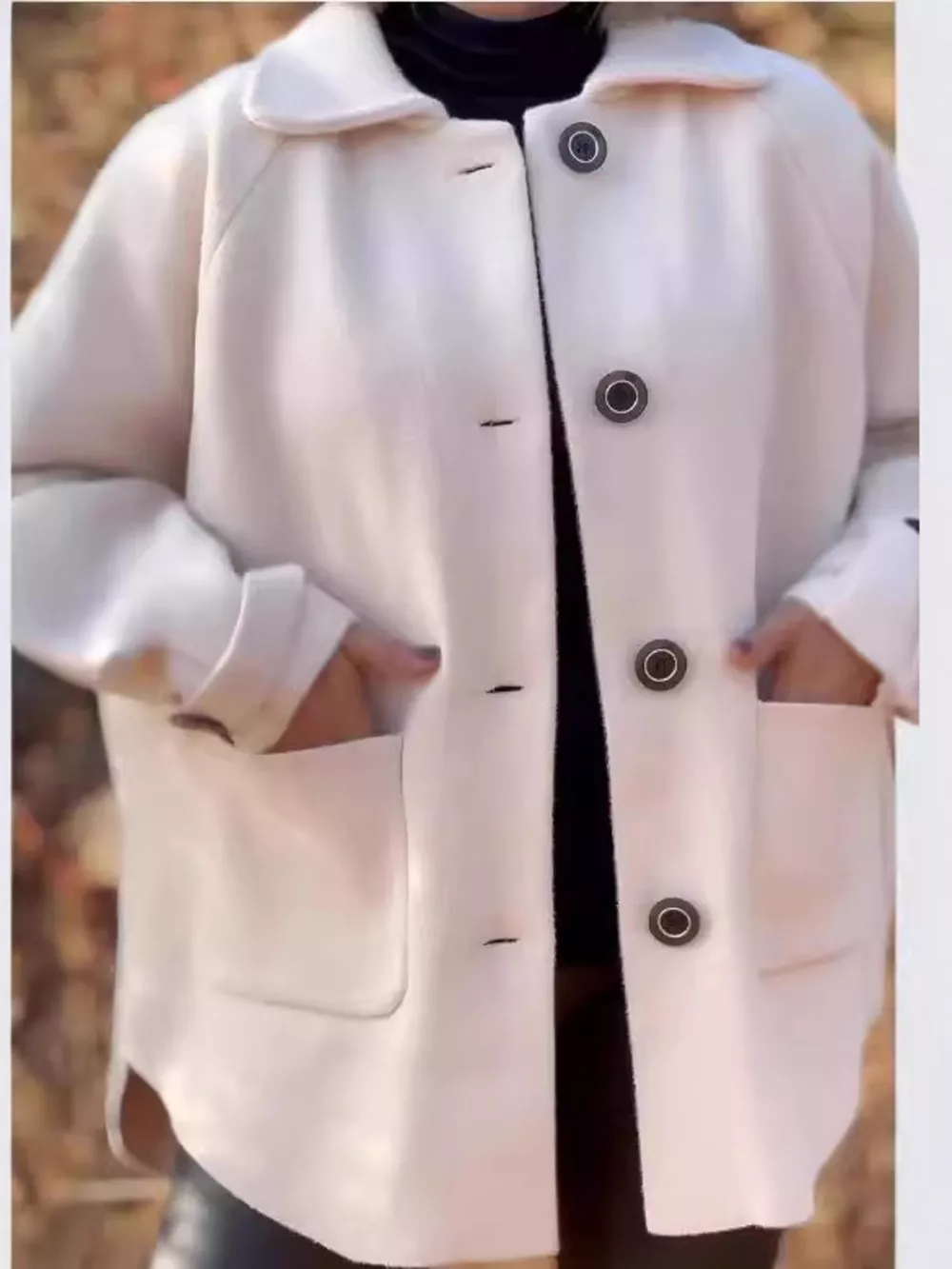 Full Size Button-Front Raglan Sleeve Coat Plus Size, image 2