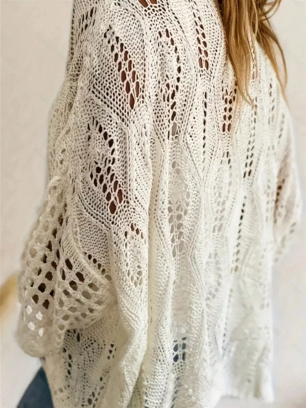 Boat Neck Crochet Knit Cover Up, image 3