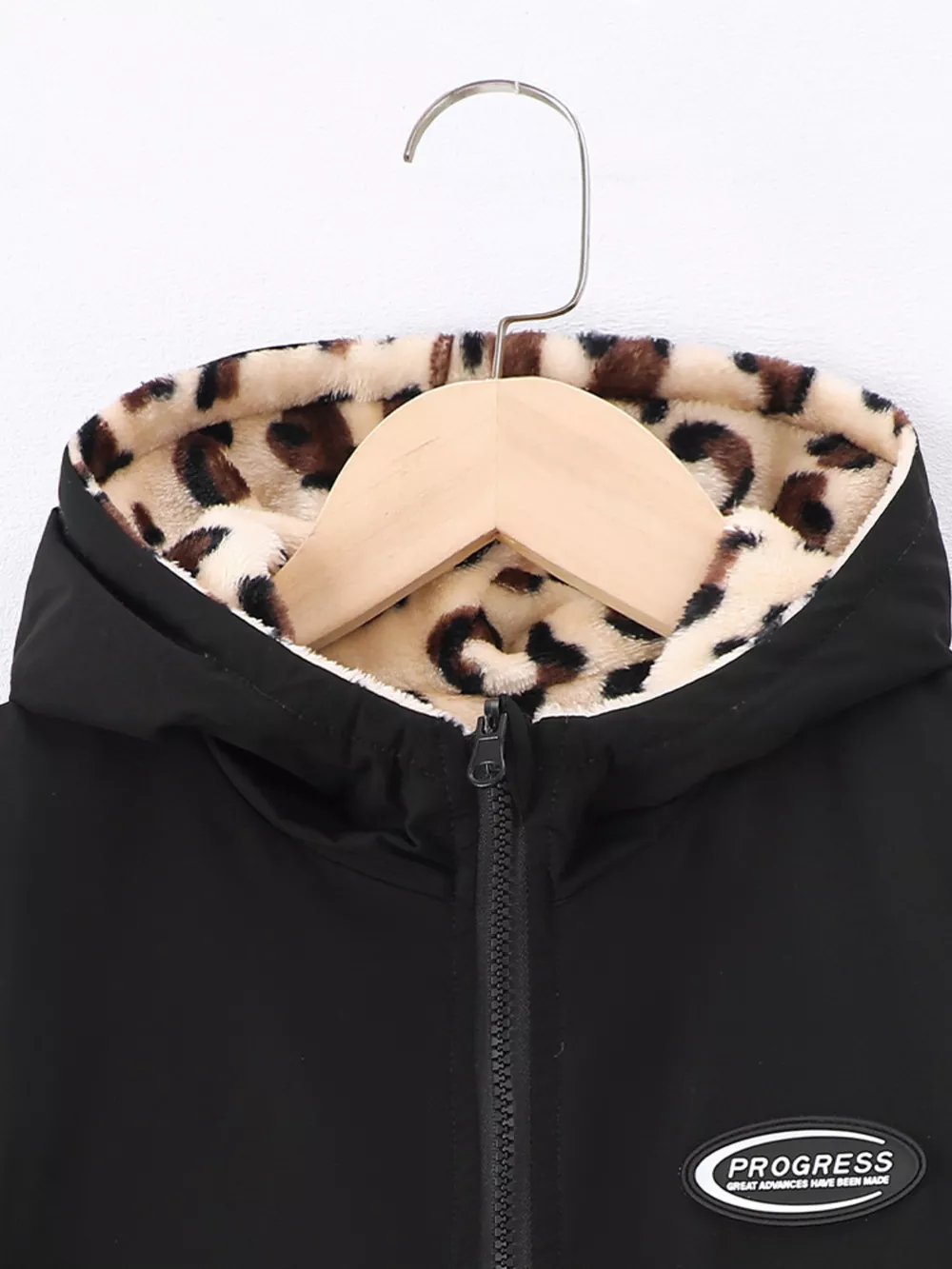 Children's Hooded Leopard Lined Warm Jacket, image 4