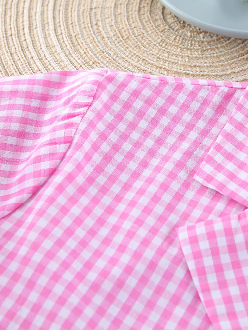 Gingham Button-Down Top and Pants Loungewear Set, image 11