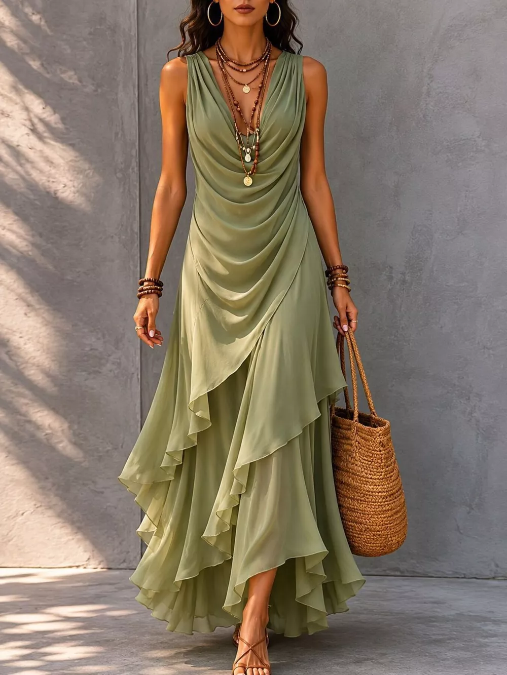 Sleeveless Layered Ruffle Hem Maxi Dress, image 2