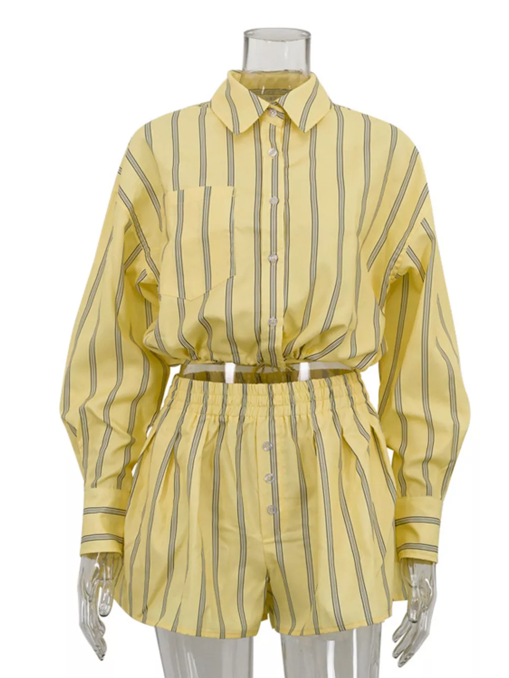 Striped Button Up Shirt and Shorts Set, image 6
