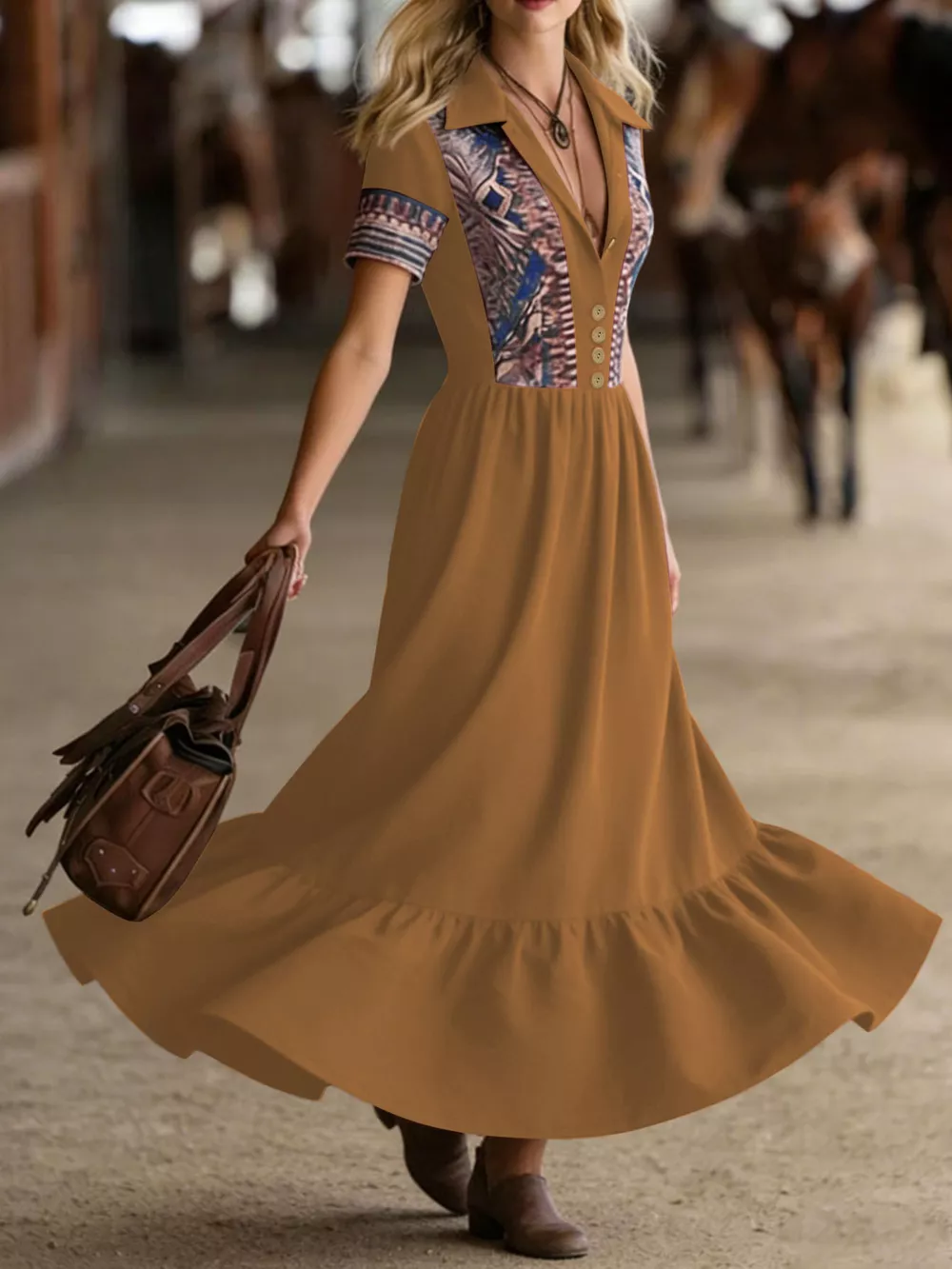 Printed Button-Front Maxi Dress, image 4