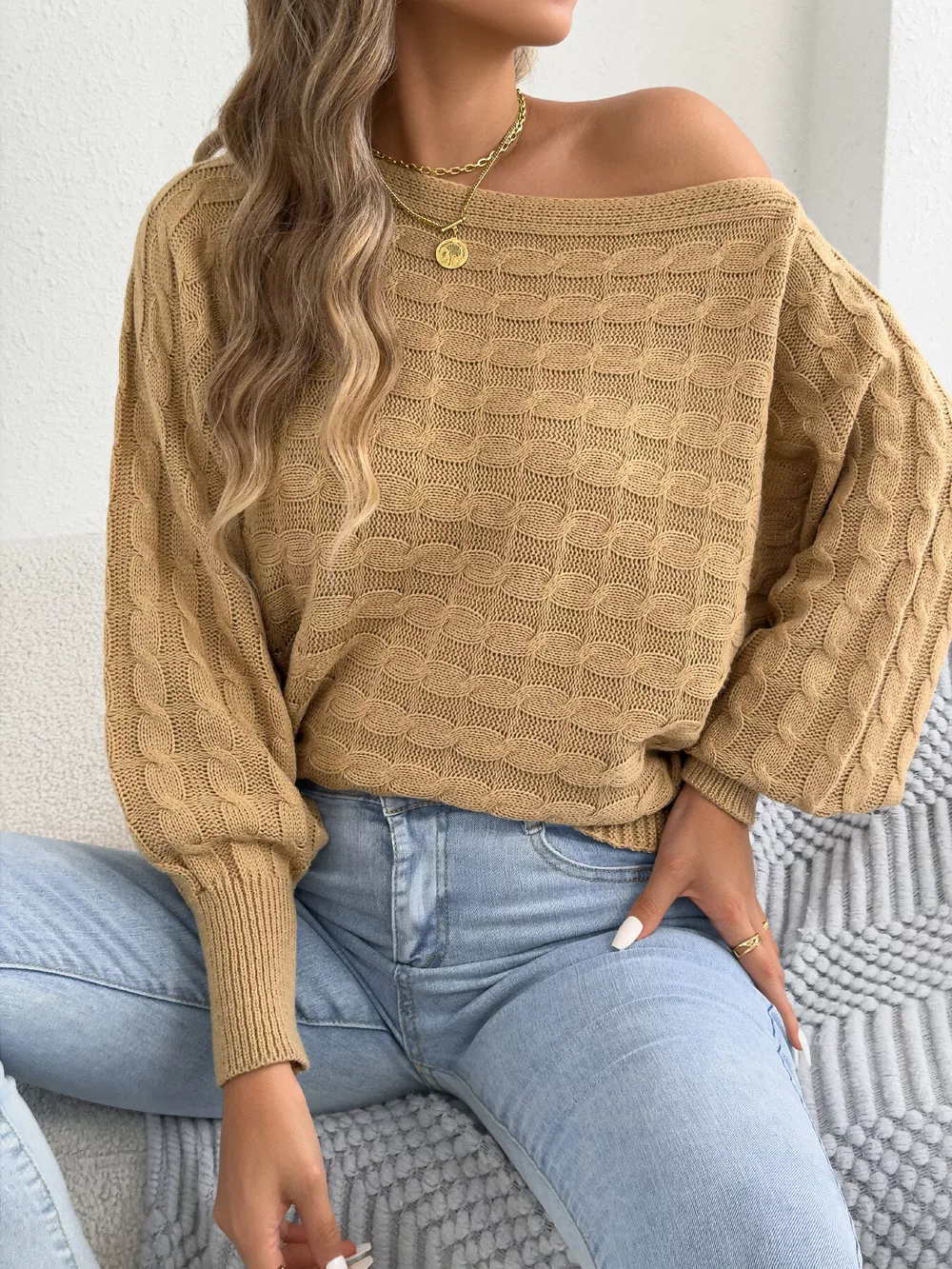 Cable Knit Boat Neck Sweater, image 2