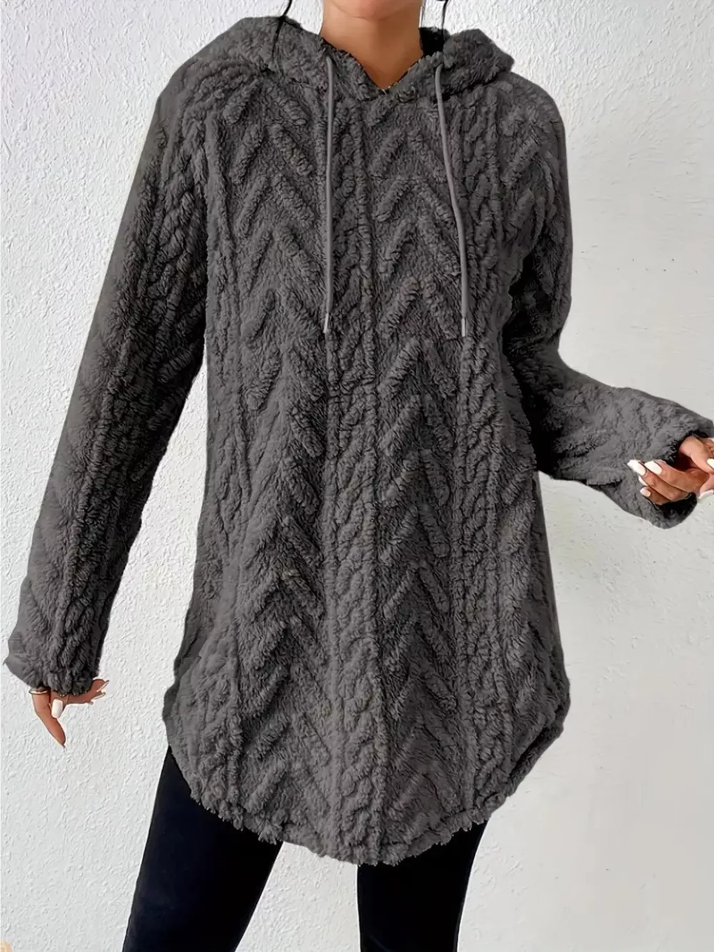 Cozy Textured Drawstring Fleece Hoodie, image 16