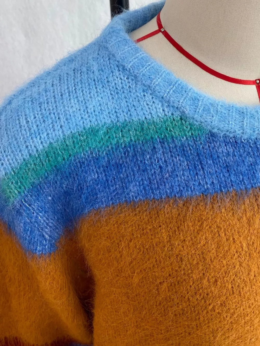 Fuzzy Striped Crew Neck Sweater, image 8