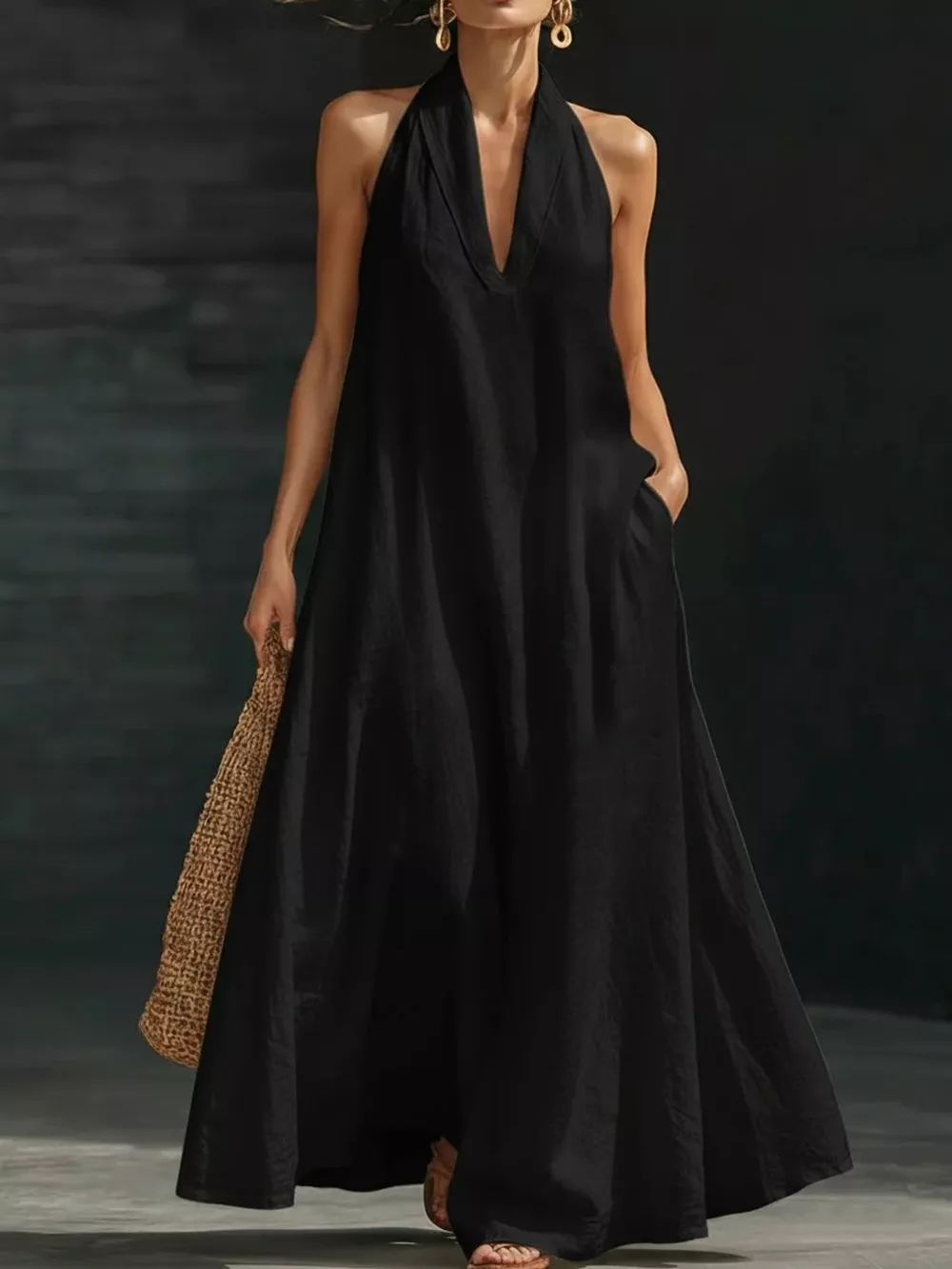 Halter Neck Maxi Dress with Pockets, image 6